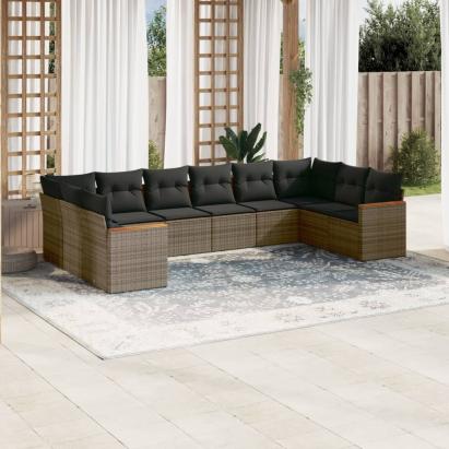 Set mobilier de grădină cu perne, 10 piese, gri, poliratan GartenMobel Dekor