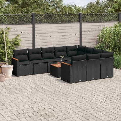 Set canapele de grădină cu perne, 11 piese, negru, poliratan GartenMobel Dekor