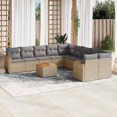 Set canapele de grădină cu perne, 11 piese, bej, poliratan GartenMobel Dekor