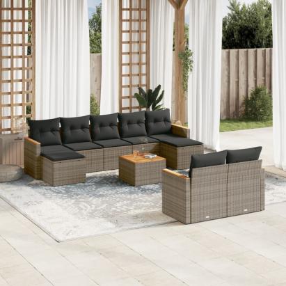 Set mobilier de grădină cu perne, 10 piese, gri, poliratan GartenMobel Dekor