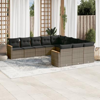 Set canapele de grădină cu perne, 11 piese, gri, poliratan GartenMobel Dekor