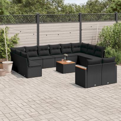 Set mobilier de grădină cu perne, 13 piese, negru, poliratan GartenMobel Dekor