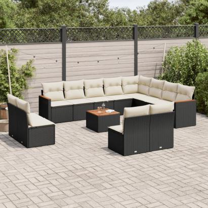 Set mobilier de grădină cu perne, 13 piese, negru, poliratan GartenMobel Dekor