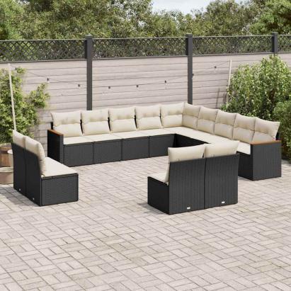 Set mobilier de grădină cu perne, 13 piese, negru, poliratan GartenMobel Dekor