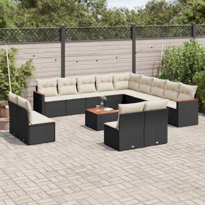 Set mobilier de grădină cu perne, 14 piese, negru, poliratan GartenMobel Dekor
