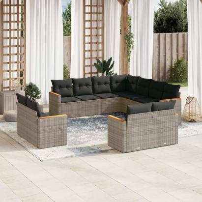 Set canapele de grădină cu perne, 11 piese, gri, poliratan GartenMobel Dekor