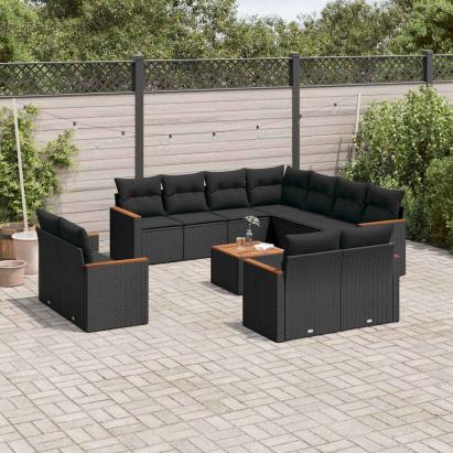 Set canapele de grădină, 12 piese, cu perne, negru, poliratan GartenMobel Dekor