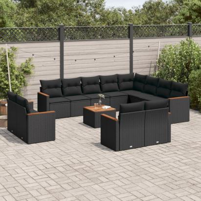 Set mobilier de grădină cu perne, 13 piese, negru, poliratan GartenMobel Dekor