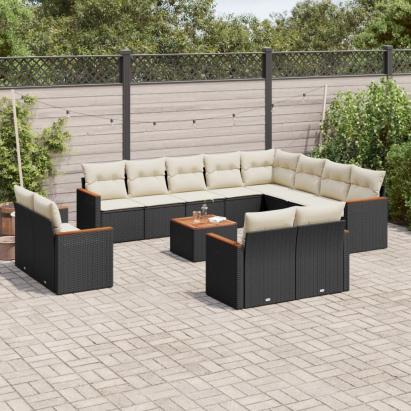 Set mobilier de grădină cu perne, 13 piese, negru, poliratan GartenMobel Dekor