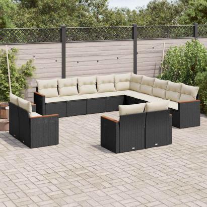 Set mobilier de grădină cu perne, 13 piese, negru, poliratan GartenMobel Dekor