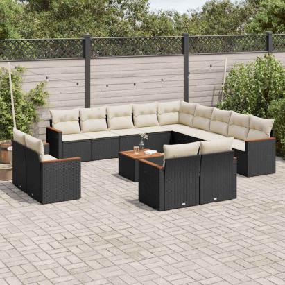 Set mobilier de grădină cu perne, 14 piese, negru, poliratan GartenMobel Dekor