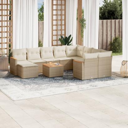 Set canapele de grădină cu perne, 11 piese, bej, poliratan GartenMobel Dekor