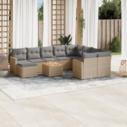 Set canapele de grădină cu perne, 11 piese, bej, poliratan GartenMobel Dekor