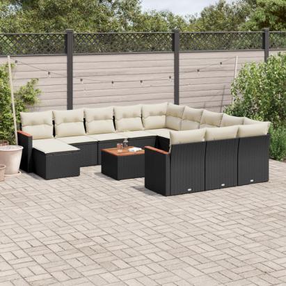 Set mobilier de grădină cu perne, 13 piese, negru, poliratan GartenMobel Dekor