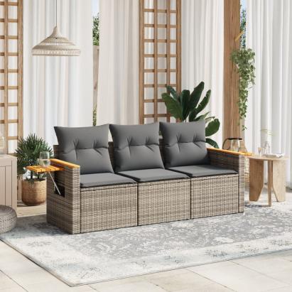 Set canapea de grădină cu perne, 3 piese, gri, poliratan GartenMobel Dekor