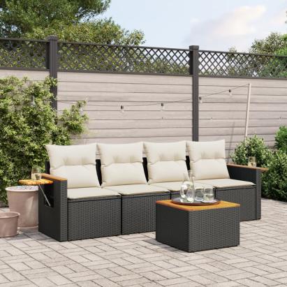 Set mobilier de grădină cu perne, 5 piese, negru, poliratan GartenMobel Dekor