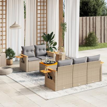 Set canapele de grădină cu perne, 6 piese, bej, poliratan GartenMobel Dekor