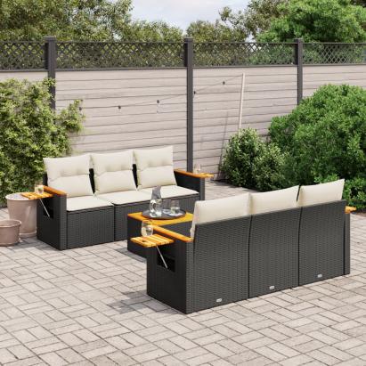 Set canapele de grădină cu perne, 7 piese, negru, poliratan GartenMobel Dekor