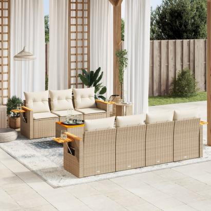 Set canapele de grădină, 8 piese, cu perne, bej, poliratan GartenMobel Dekor