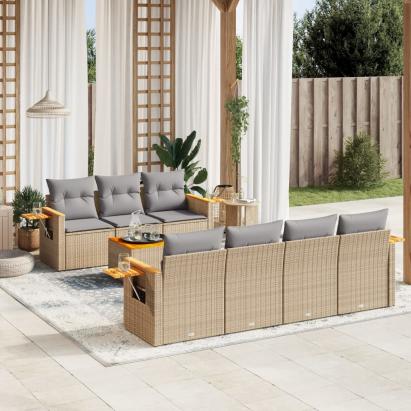 Set canapele de grădină, 8 piese, cu perne, bej, poliratan GartenMobel Dekor