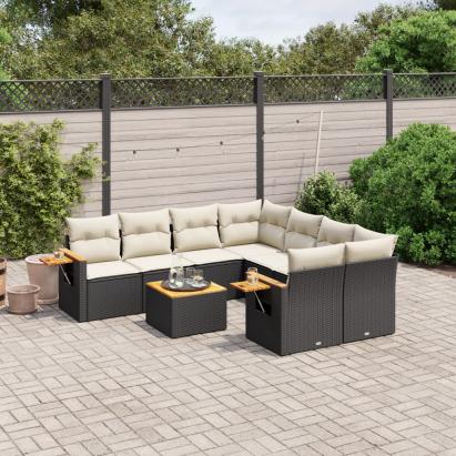 Set mobilier de grădină cu perne, 9 piese, negru, poliratan GartenMobel Dekor