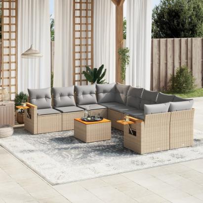Set canapele de grădină, 9 piese, cu perne, bej, poliratan GartenMobel Dekor