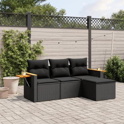 Set mobilier de grădină cu perne, 4 piese, negru, poliratan GartenMobel Dekor