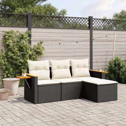 Set mobilier de grădină cu perne, 4 piese, negru, poliratan GartenMobel Dekor