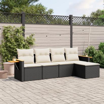 Set mobilier de grădină cu perne, 5 piese, negru, poliratan GartenMobel Dekor