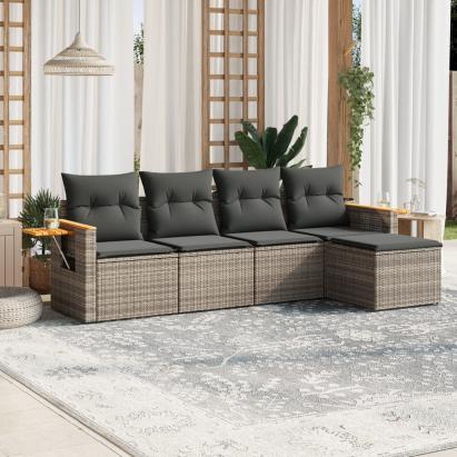 Set canapea de grădină cu perne, 5 piese, gri, poliratan GartenMobel Dekor