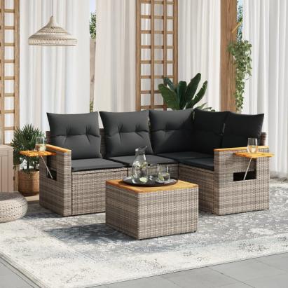 Set canapea de grădină cu perne, 5 piese, gri, poliratan GartenMobel Dekor
