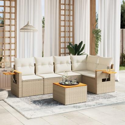 Set canapele de grădină cu perne, 6 piese, bej, poliratan GartenMobel Dekor