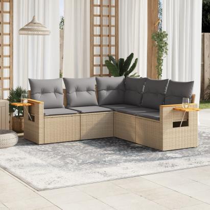 Set canapele de grădină cu perne, 5 piese, bej, poliratan GartenMobel Dekor