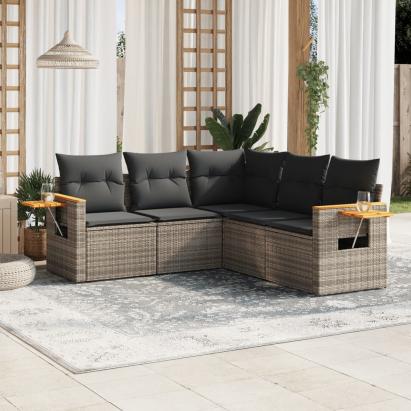 Set canapea de grădină cu perne, 5 piese, gri, poliratan GartenMobel Dekor