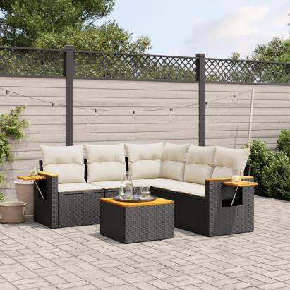Set mobilier de grădină cu perne, 6 piese, negru, poliratan GartenMobel Dekor