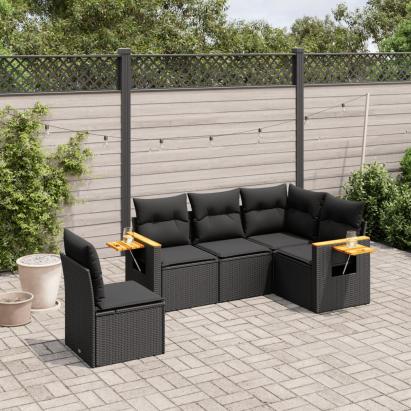 Set mobilier de grădină cu perne, 5 piese, negru, poliratan GartenMobel Dekor