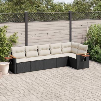 Set mobilier de grădină cu perne, 6 piese, negru, poliratan GartenMobel Dekor
