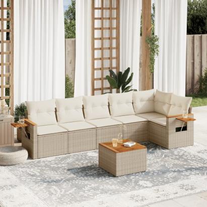 Set canapele de grădină, 7 piese, cu perne, bej, poliratan GartenMobel Dekor