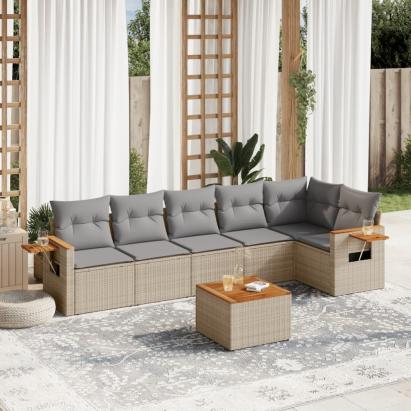 Set canapele de grădină, 7 piese, cu perne, bej, poliratan GartenMobel Dekor