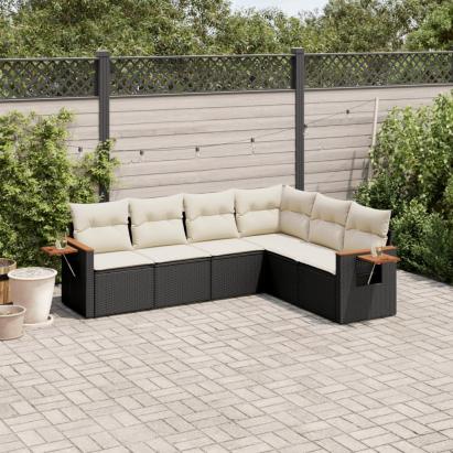 Set mobilier de grădină cu perne, 6 piese, negru, poliratan GartenMobel Dekor