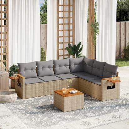 Set canapele de grădină, 7 piese, cu perne, bej, poliratan GartenMobel Dekor