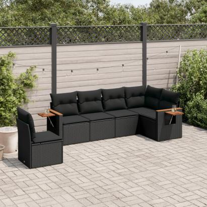 Set mobilier de grădină cu perne, 6 piese, negru, poliratan GartenMobel Dekor