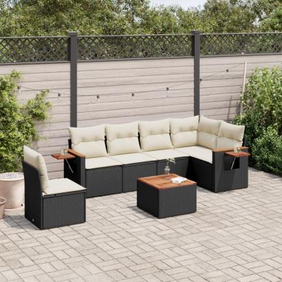 Set canapele de grădină cu perne, 7 piese, negru, poliratan GartenMobel Dekor
