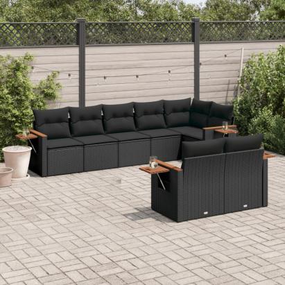 Set mobilier de grădină cu perne, 8 piese, negru, poliratan GartenMobel Dekor