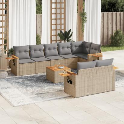 Set canapele de grădină, 9 piese, cu perne, bej, poliratan GartenMobel Dekor