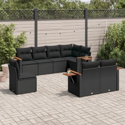 Set mobilier de grădină cu perne, 8 piese, negru, poliratan GartenMobel Dekor