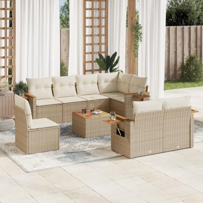 Set canapele de grădină, 9 piese, cu perne, bej, poliratan GartenMobel Dekor
