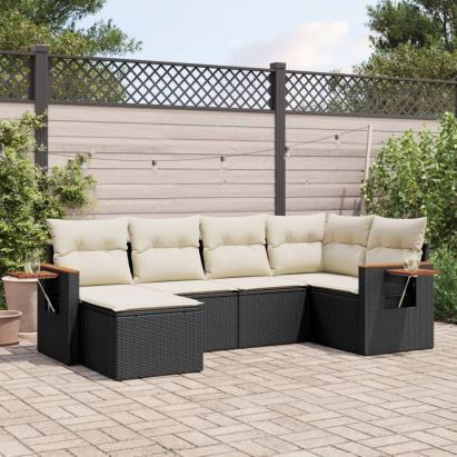 Set mobilier de grădină cu perne, 6 piese, negru, poliratan GartenMobel Dekor