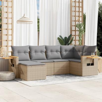 Set canapele de grădină cu perne, 6 piese, bej, poliratan GartenMobel Dekor