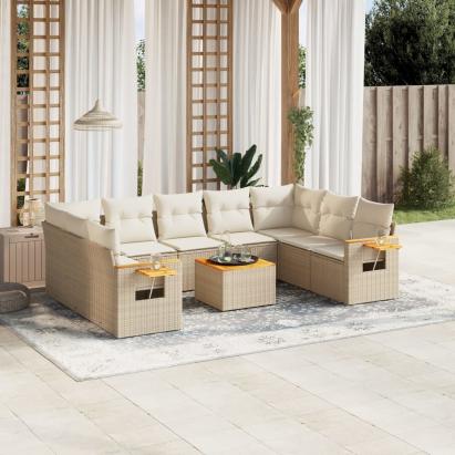 Set canapele de grădină cu perne, 10 piese, bej, poliratan GartenMobel Dekor